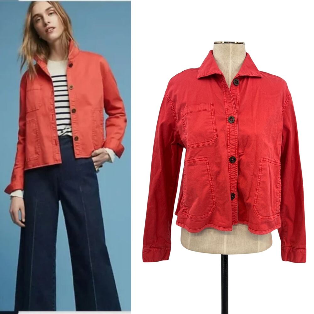 Anthropologie Chino Swing Utility Jacket Boxy Fit Red Size Small